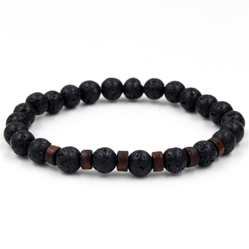 Pulsera de pareja de piedra de hierro negro de piedra volcánica al por mayor